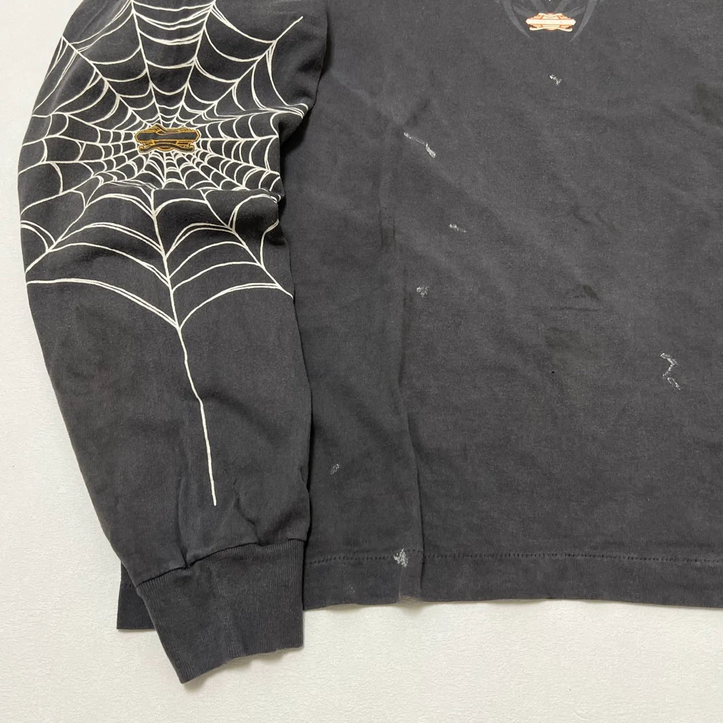 SAINT Mxxxxxx × TEFLON DISCO ML_LS TEE/INSANITY/BLK Spider Web INSANITY Distressed Long Sleeves Washed Black S-XL Ready-to-wear Assute dyeing Maliu water spray fading treatment Customized TEFLON DISCO co-branded accessories Hand-splashed ink Wormhole fraying treatment Authentic level printing process